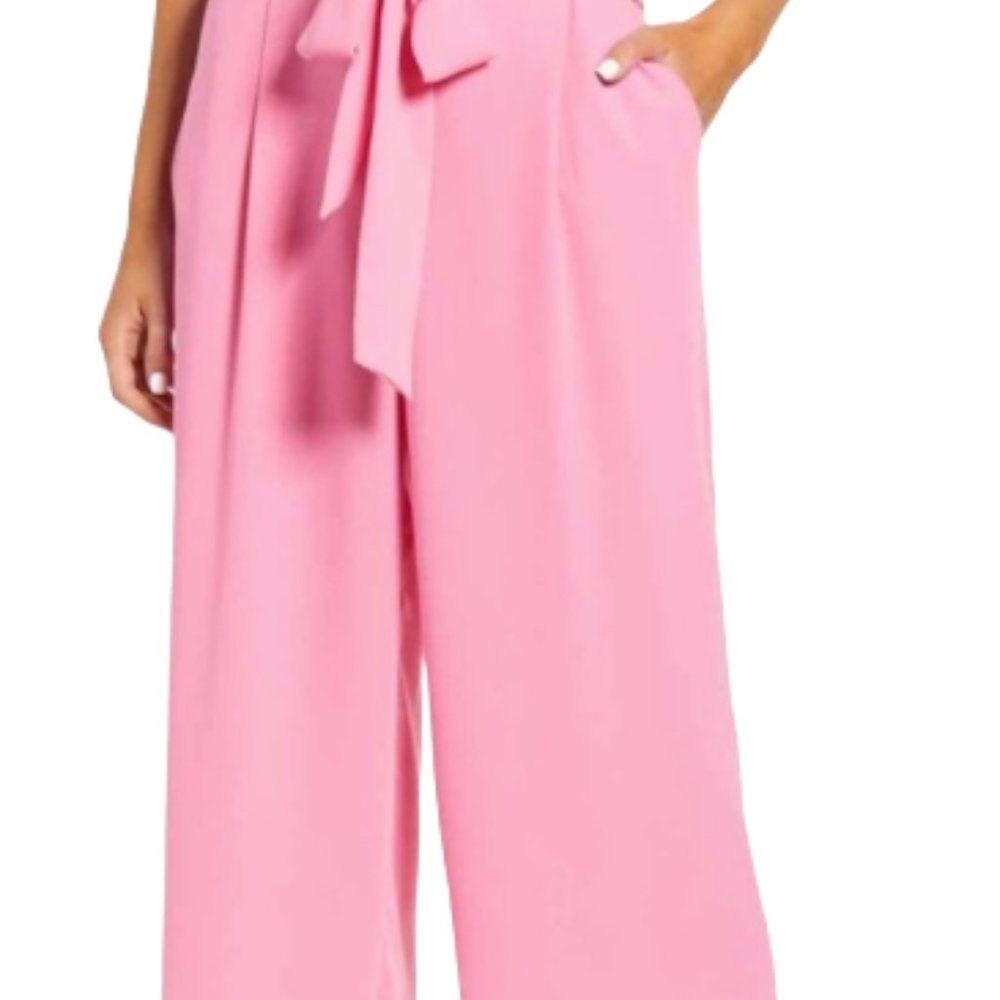 Halogen Barbie Pink Tie Waist Wide Leg Cropped Pants, Women's Size Medium